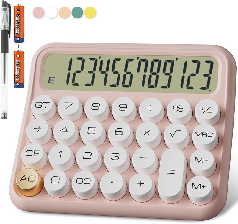 Decklit Battery Desk Calculator - 12 Digit, Extra Large 5-Inch LCD Display, Big Buttons, 15 Tilt Screen, Kids Calculator (Pink) - Image 1
